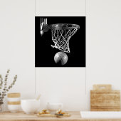 Black & White Square Basketball Ball & Net Poster (Keuken)
