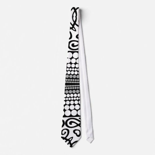 Black White Squiggle Stippen Textile Pattern strop Stropdas (Voorkant)