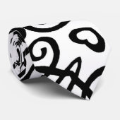 Black White Squiggle Stippen Textile Pattern strop Stropdas (Opgerold)