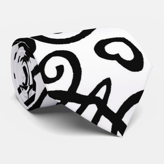 Black White Squiggle Stippen Textile Pattern strop Stropdas (Opgerold)