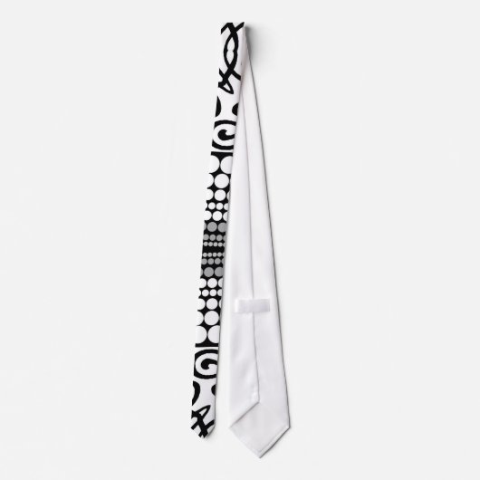 Black White Squiggle Stippen Textile Pattern strop Stropdas (Achterkant)