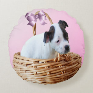Black White Staffordshire Puppy, Round Cushion Rond Kussen