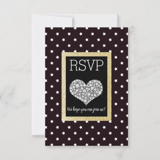 Black White Star Gold Heart RSVP (Voorkant)