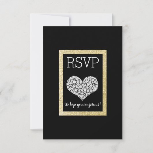 Black White Star Gold Heart RSVP eenvoudig elegant (Voorkant)