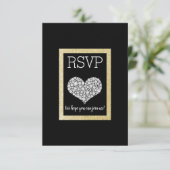 Black White Star Gold Heart RSVP eenvoudig elegant (Staand voorkant)