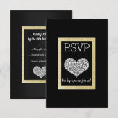 Black White Star Gold Heart RSVP eenvoudig elegant (Voorkant / Achterkant)