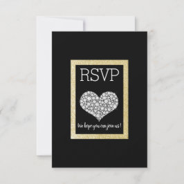 Black White Star Gold Heart RSVP eenvoudig elegant