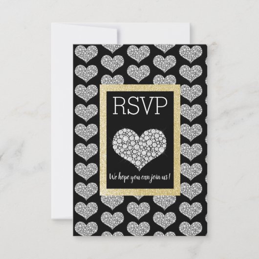 Black White Star Gold Heart RSVP eenvoudig elegant (Voorkant)