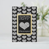 Black White Star Gold Heart RSVP eenvoudig elegant (Staand voorkant)