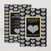 Black White Star Gold Heart RSVP eenvoudig elegant (Voorkant / Achterkant)