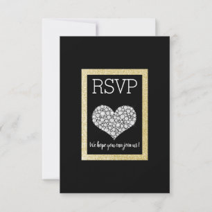 Black White Star Gold Heart RSVP eenvoudig elegant Kaartje