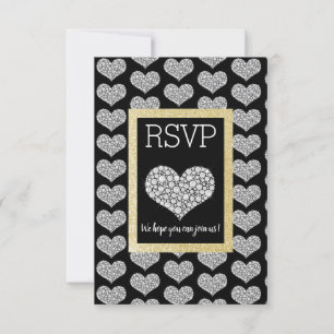 Black White Star Gold Heart RSVP eenvoudig elegant Kaartje