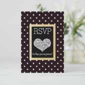 Black White Star Gold Heart RSVP Kaartje (Staand voorkant)
