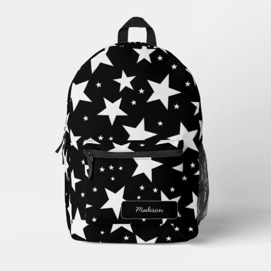 Black & White Star Preppy Aangepaste naam Bedrukte Rugzak (Voorkant)