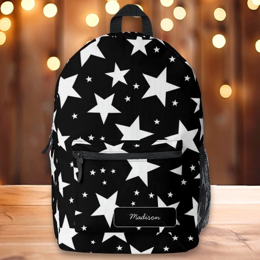 Black & White Star Preppy Aangepaste naam Bedrukte Rugzak