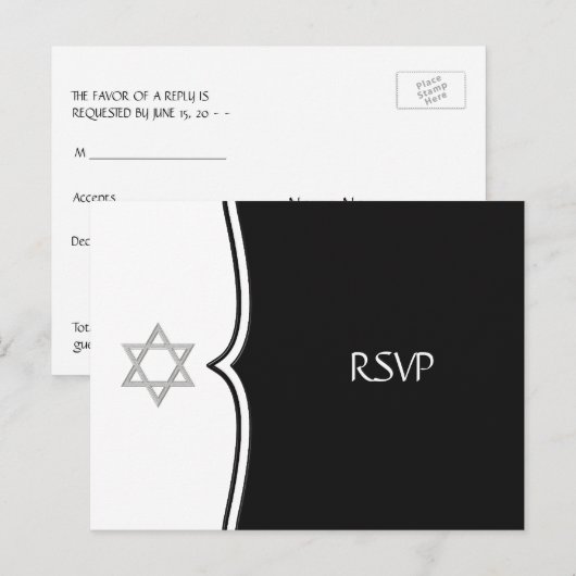 Black White Star van David RSVP Briefkaart (Voorkant / Achterkant)