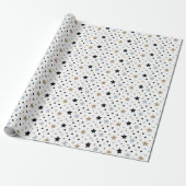 Black White Stars Kerstmis 5 Size Rolls Cadeaupapier (Uitgerold)