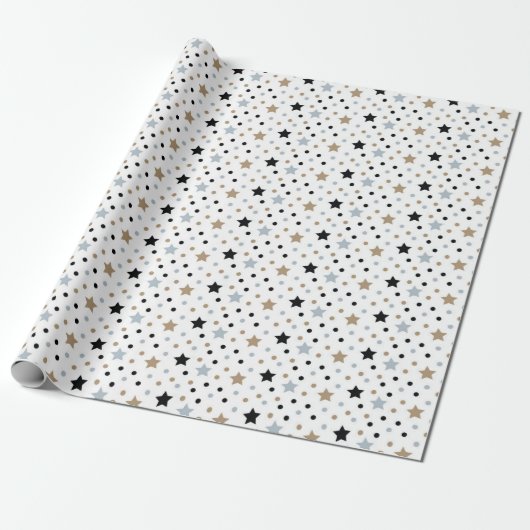 Black White Stars Kerstmis 5 Size Rolls Cadeaupapier (Uitgerold)
