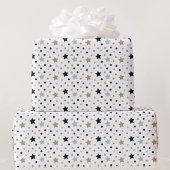 Black White Stars Kerstmis 5 Size Rolls Cadeaupapier