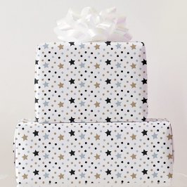 Black White Stars Kerstmis 5 Size Rolls Cadeaupapier