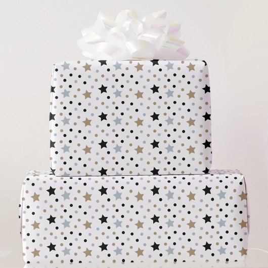 Black White Stars Kerstmis 5 Size Rolls Cadeaupapier