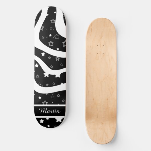 Black &white stars on lines custom name persoonlijk skateboard (Voorkant)