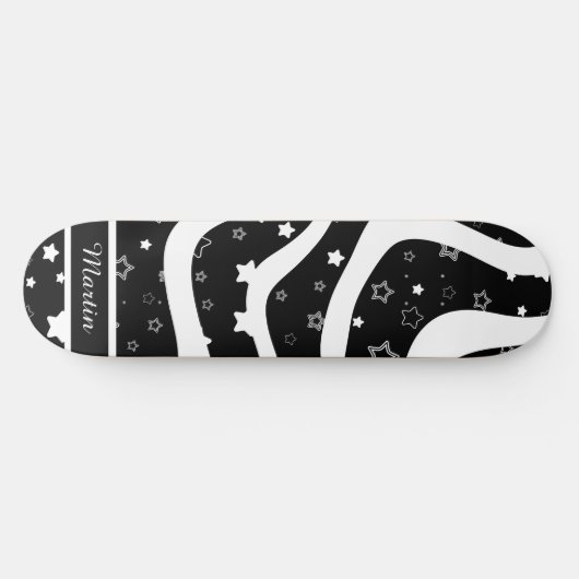 Black &white stars on lines custom name persoonlijk skateboard (Horizontaal)