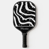 Black &white stars on lines custom name pickleball paddle (Voorkant)