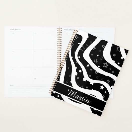 Black &white stars on lines custom name planner (Display)