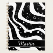 Black &white stars on lines custom name planner (Voorkant)