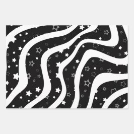 Black &White Stars On Lines Elegant  Design Inpakpapier Vel
