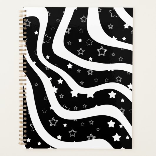 Black &white stars on lines  planner (Voorkant)