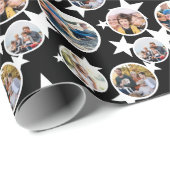 Black White Stars Stripes Round Photos Christmas Cadeaupapier (Rol Hoek)