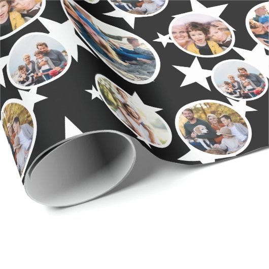 Black White Stars Stripes Round Photos Christmas Cadeaupapier (Rol Hoek)