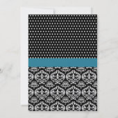 Black White Stippen en Damask Wedding Invitation Kaart (Achterkant)