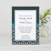 Black White Stippen en Damask Wedding Invitation Kaart (Staand voorkant)