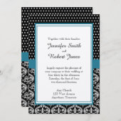 Black White Stippen en Damask Wedding Invitation Kaart (Voorkant / Achterkant)