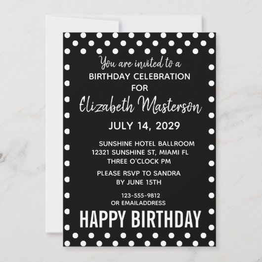 Black White Stippen Happy Birthday Pattern Kaart (Voorkant)