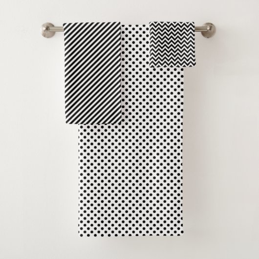 Black White Stippen Zig Zag Stripes Pattern Bad Handdoek (Insitu)