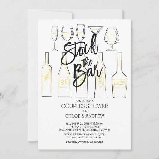 Black White Stock de Bar Couples Shower uitnodigt Kaart (Voorkant)