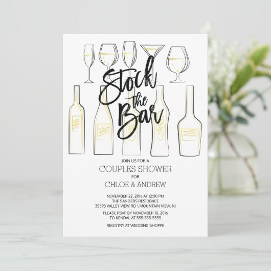 Black White Stock de Bar Couples Shower uitnodigt Kaart (Staand voorkant)