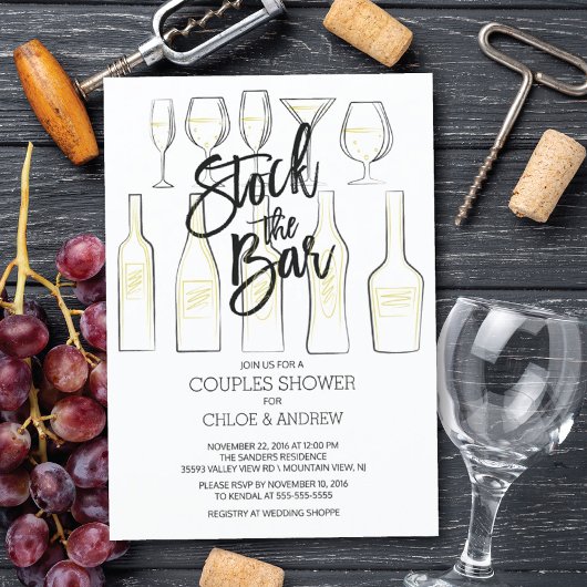 Black White Stock de Bar Couples Shower uitnodigt Kaart