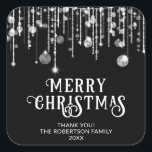 Black White String Lights Christmas Party Favoriet Vierkante Sticker<br><div class="desc">Zwart-wit lichtjes sprankelend kerstfeest gunsten stickers met een leuke grillige leuke partij voor een feestelijke vakantie.</div>