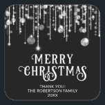 Black White String Lights Christmas Party Favoriet Vierkante Sticker<br><div class="desc">Zwart-wit lichtjes sprankelend kerstfeest gunsten stickers met een leuke grillige leuke partij voor een feestelijke vakantie.</div>