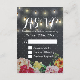 Black White String Lights Floral Wedding RSVP Kaar