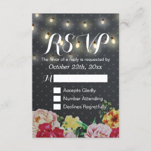 Black White String Lights Floral Wedding RSVP Kaar Kaartje