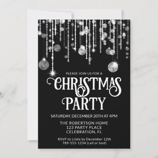 Black White String Lights Kerstfeest Kaart (Voorkant)