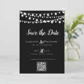 Black White String Lights Modern Script Bewaar de Save The Date (Staand voorkant)