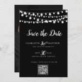 Black White String Lights Modern Script Bewaar de Save The Date (Voorkant / Achterkant)