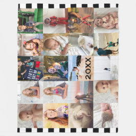 Black White Stripe 20 Photo Collage Family Fleece